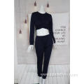 Black Midriff Crop Suit For Lady